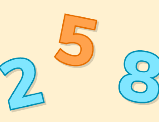 The numbers 2, 5 and 8